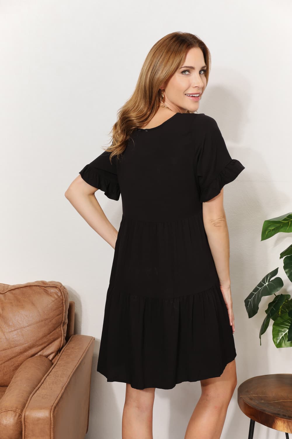 V-Neck Flounce Sleeve Tiered Dress - RebelReine Apparel & Co.