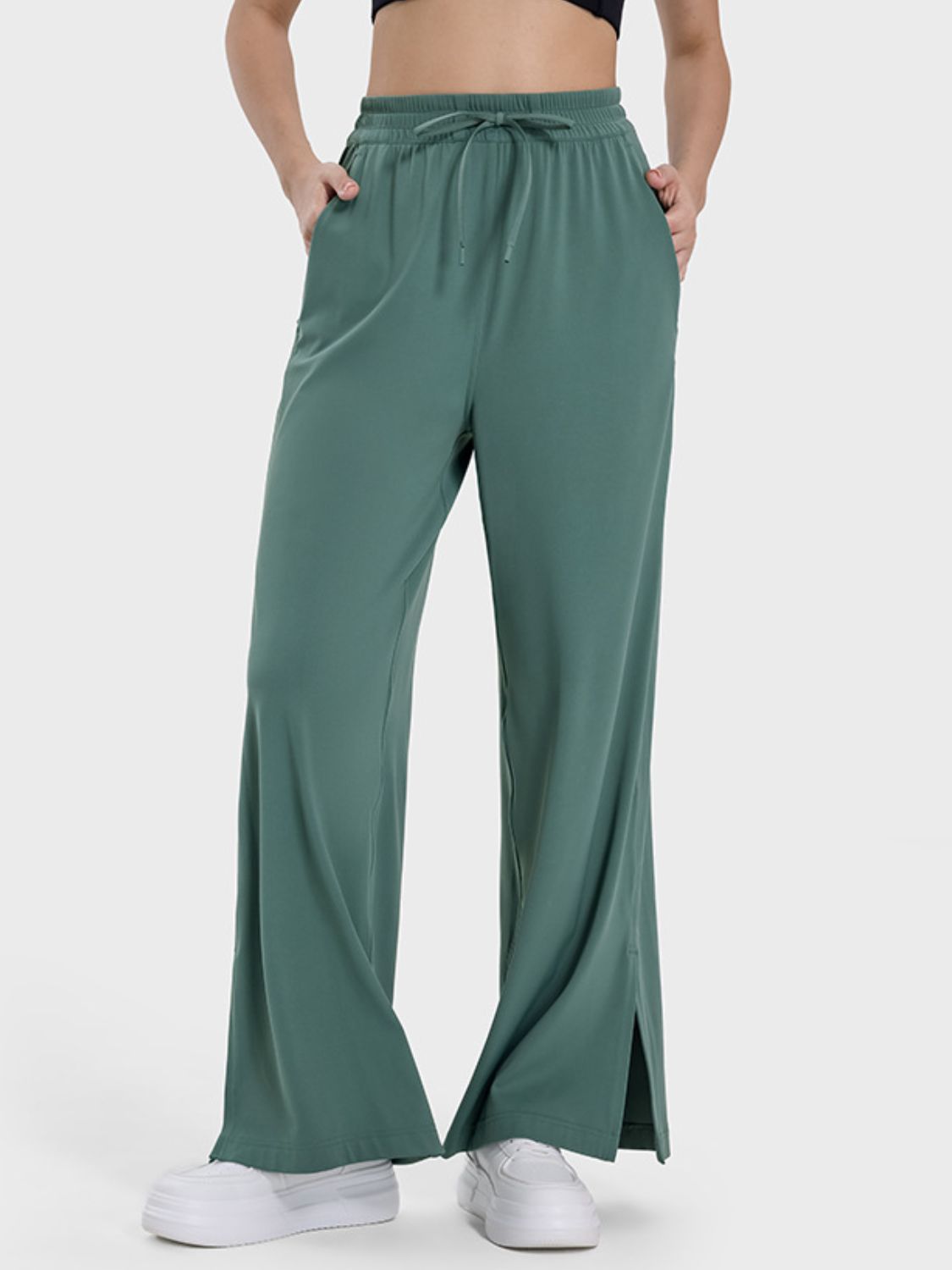 Slit Wide Leg Active Pants - RebelReine Apparel & Co.