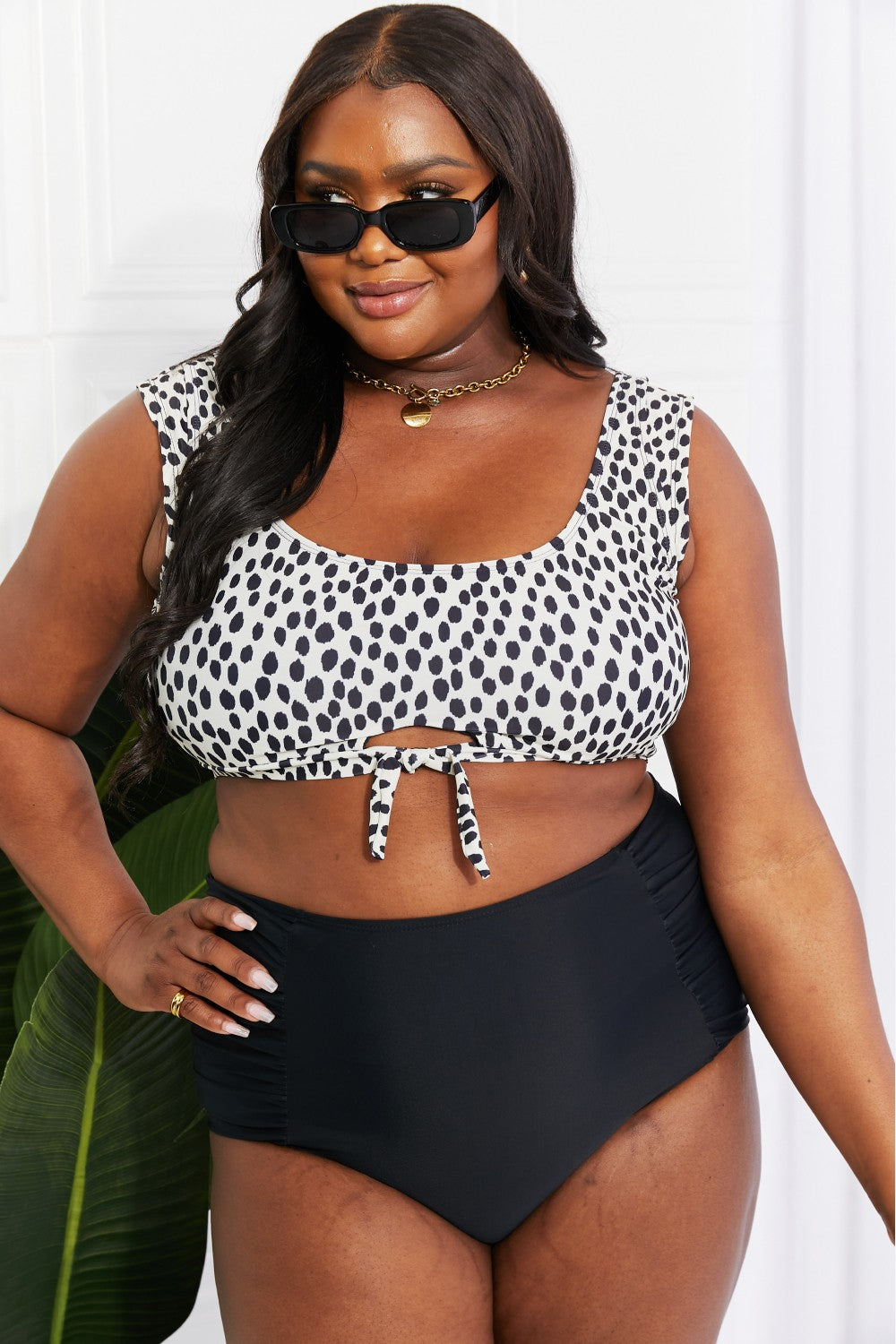 Marina West Swim Sanibel Crop Swim Top and Ruched Bottoms Set in Black - RebelReine Apparel & Co.