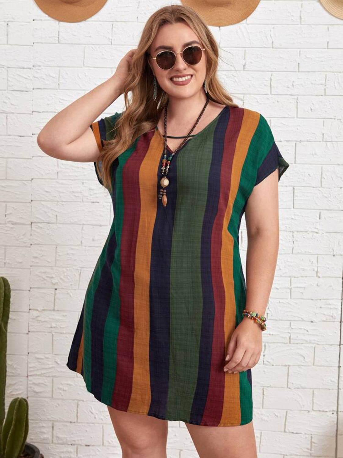 Plus Size Striped Short Sleeve Mini Dress - RebelReine Apparel & Co.