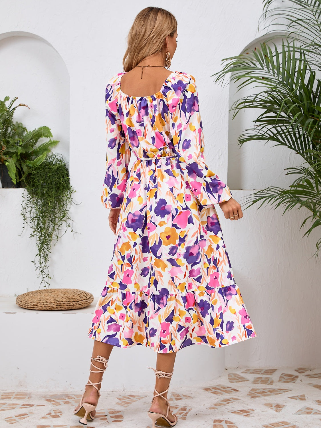 Printed Long Sleeve Midi Dress - RebelReine Apparel & Co.