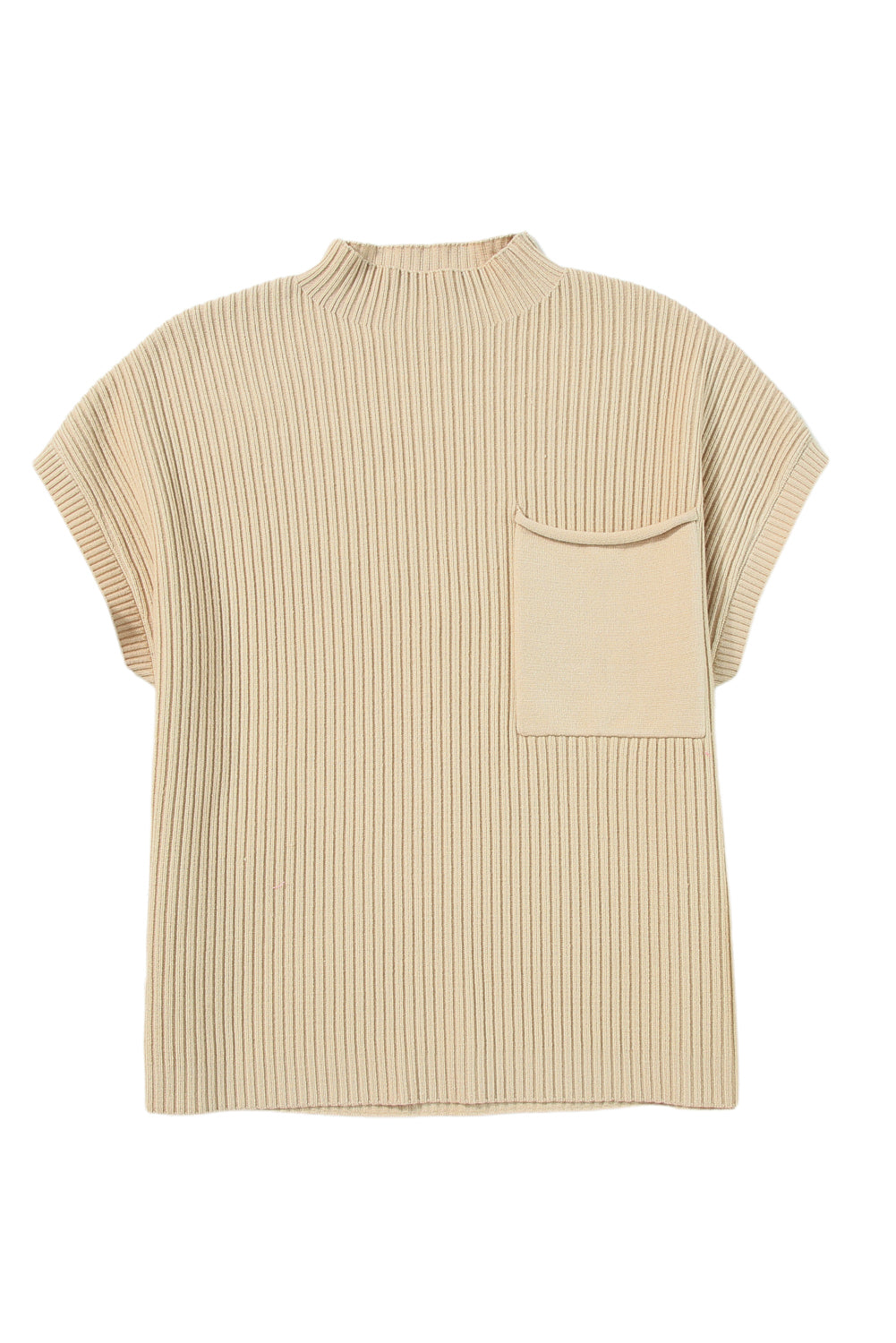 Oatmeal Patch Pocket Ribbed Knit Short Sleeve Sweater - RebelReine Apparel & Co.