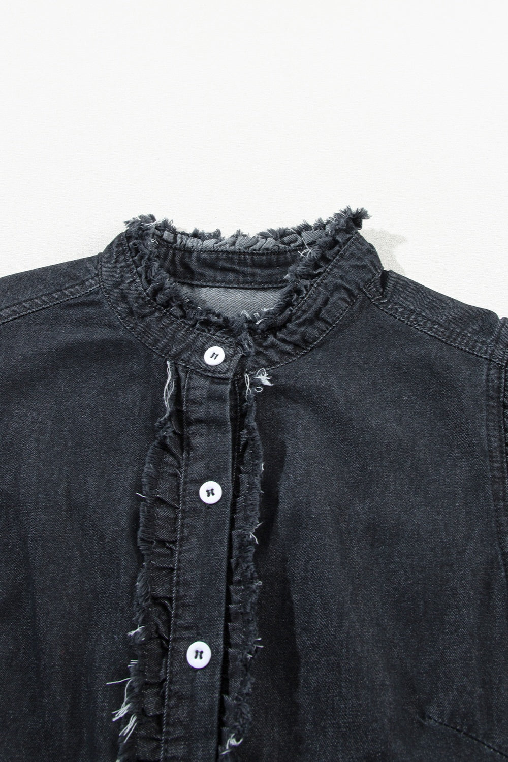 Raw Hem Button Up Cap Sleeve Denim Top - RebelReine Apparel & Co.