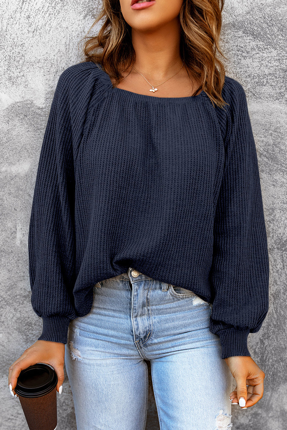 Square Neck Waffle-Knit Top - RebelReine Apparel & Co.