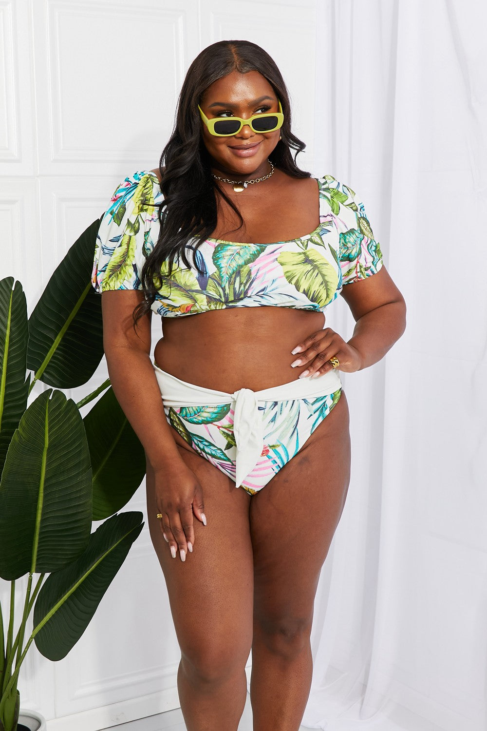 Marina West Swim Vacay Ready Puff Sleeve Bikini in Floral - RebelReine Apparel & Co.