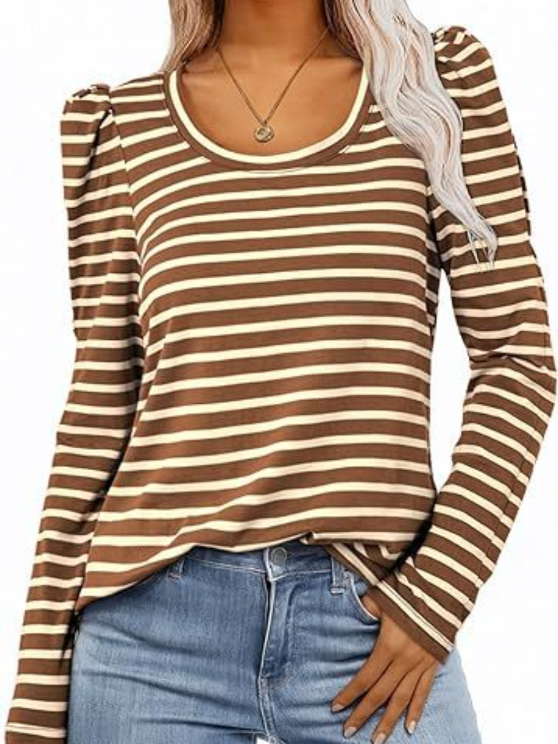 Striped Round Neck Long Sleeve T-Shirt - RebelReine Apparel & Co.