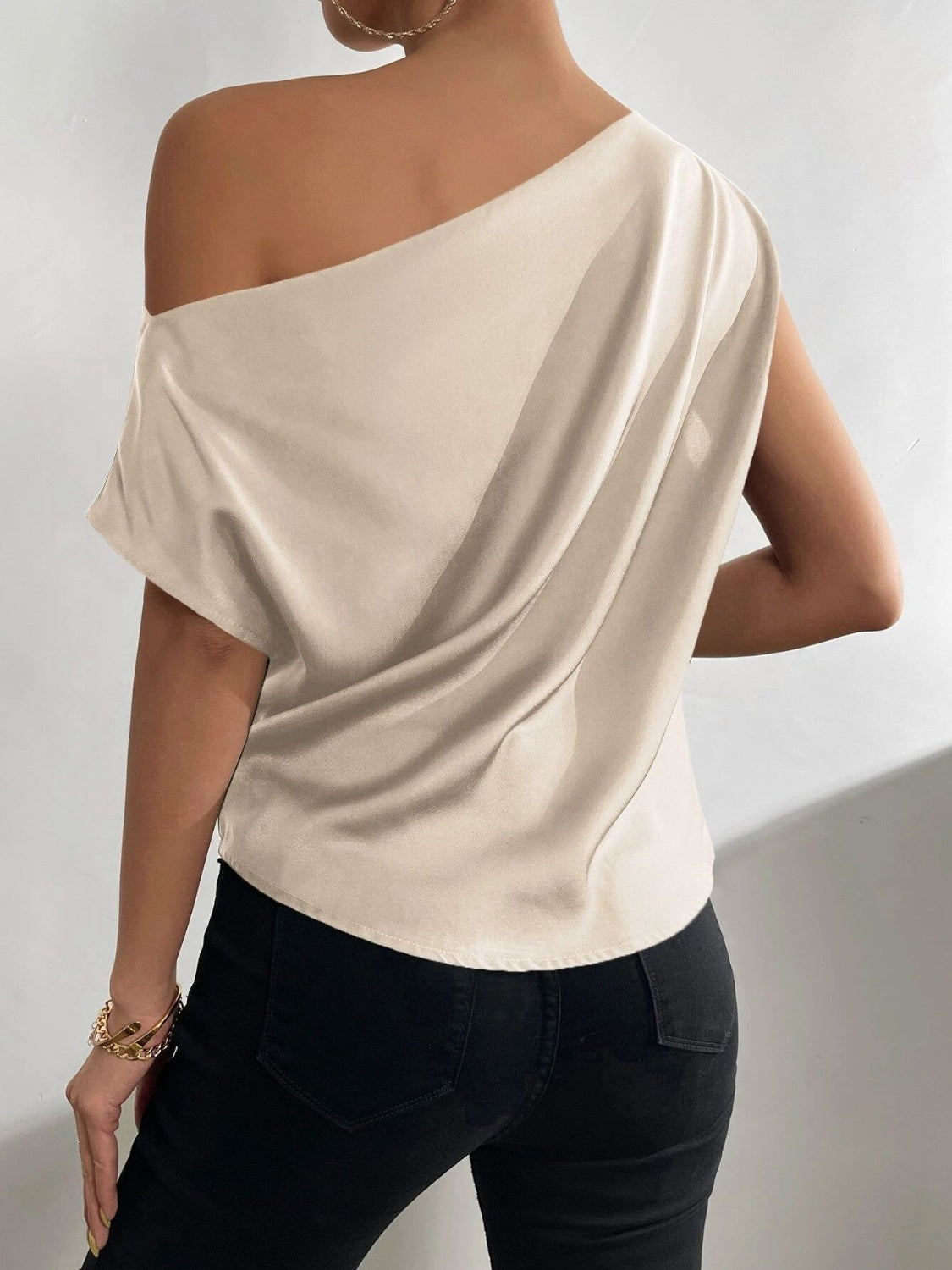 Ruched Single Shoulder Blouse - RebelReine Apparel & Co.