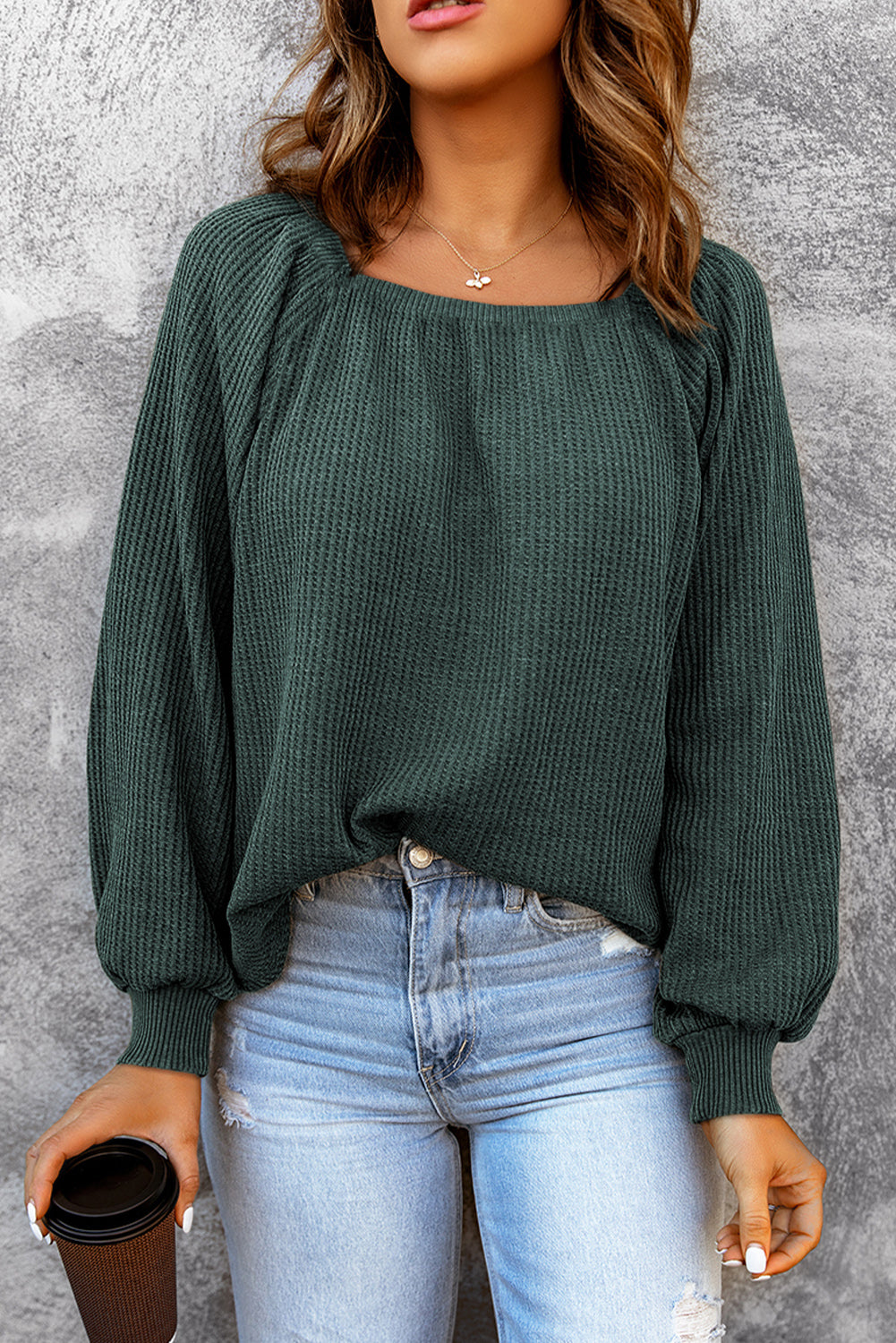 Square Neck Waffle-Knit Top - RebelReine Apparel & Co.