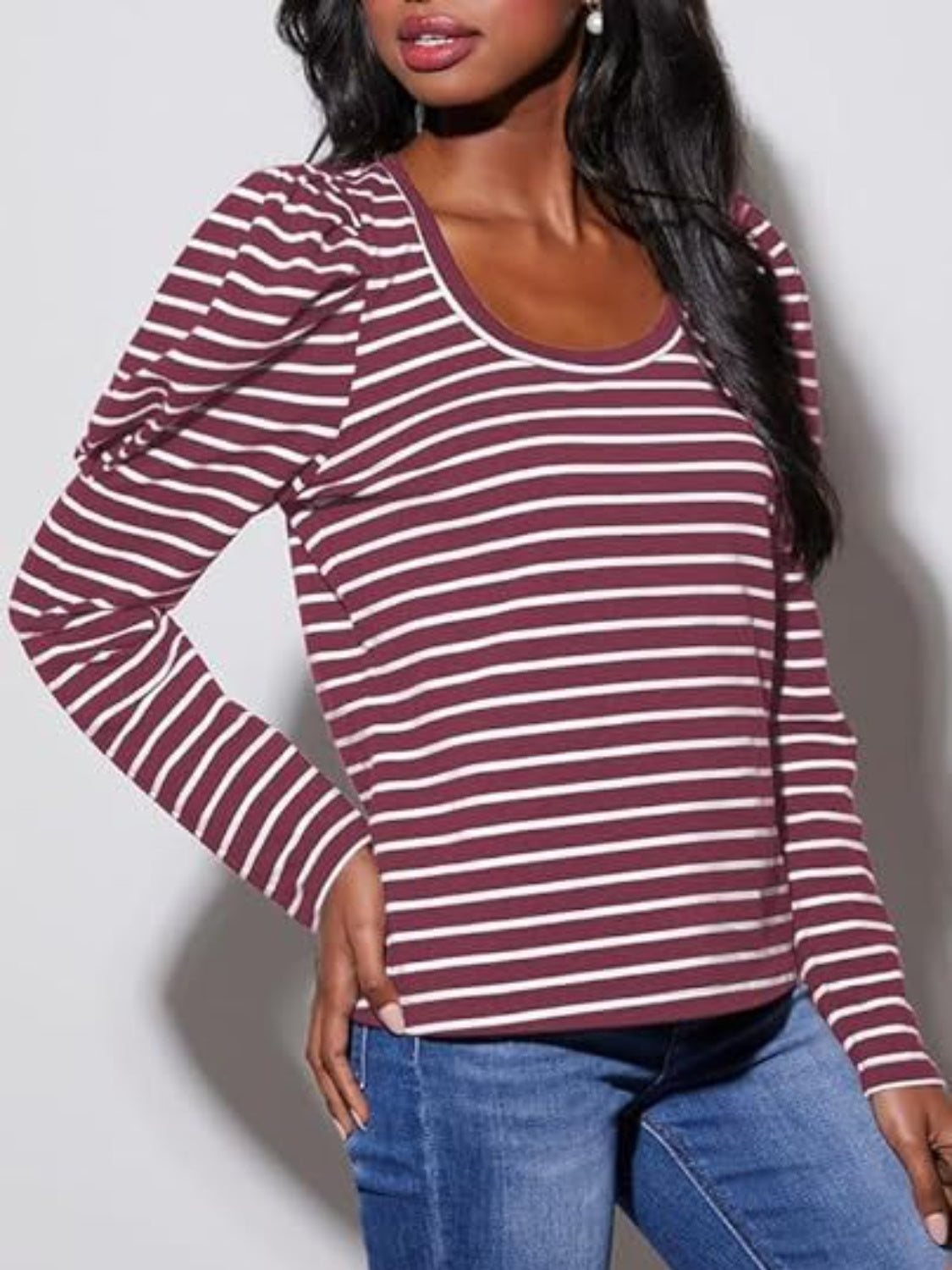 Striped Round Neck Long Sleeve T-Shirt - RebelReine Apparel & Co.