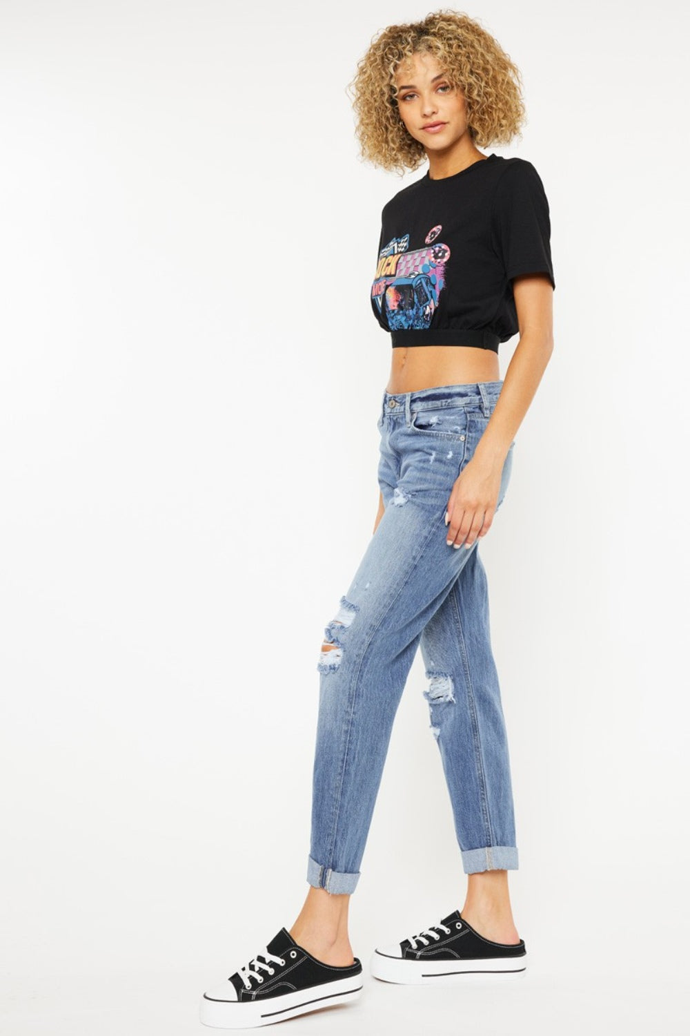 Kancan Mid Rise Distressed Straight Jeans - RebelReine Apparel & Co.