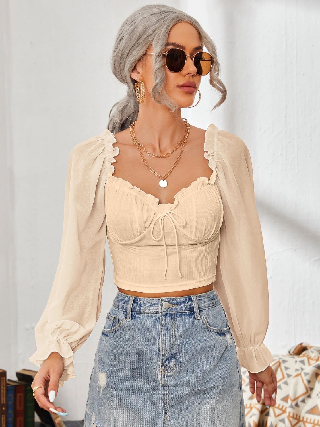 Mesh Sweetheart Neck Flounce Sleeve Top - RebelReine Apparel & Co.