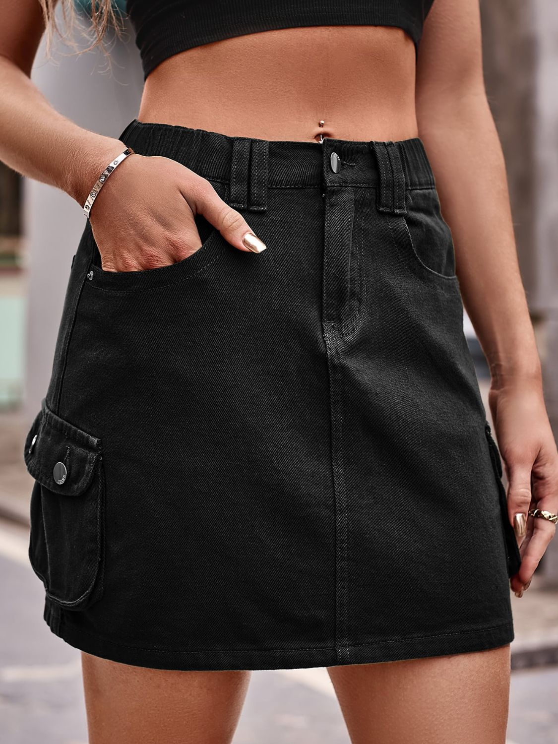 Denim Mini Skirt with Pockets - RebelReine Apparel & Co.