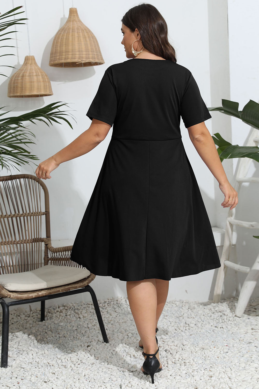 Plus Size Round Neck Openwork Dress - RebelReine Apparel & Co.