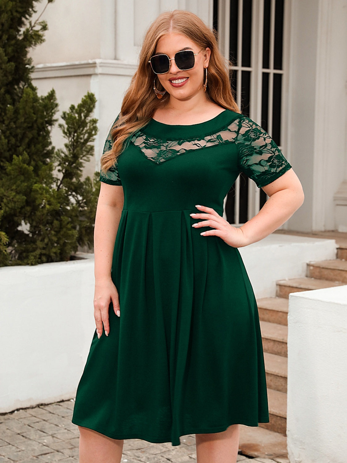 Plus Size Ruched Round Neck Short Sleeve Dress - RebelReine Apparel & Co.