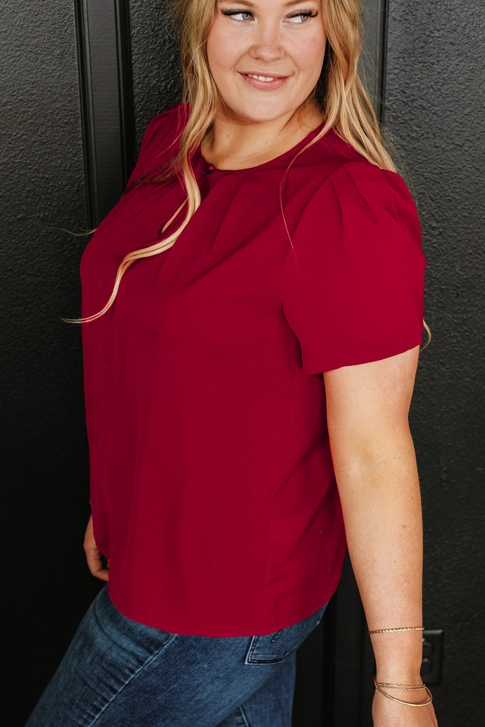 Plus Size Round Neck Short Sleeve Blouse - RebelReine Apparel & Co.