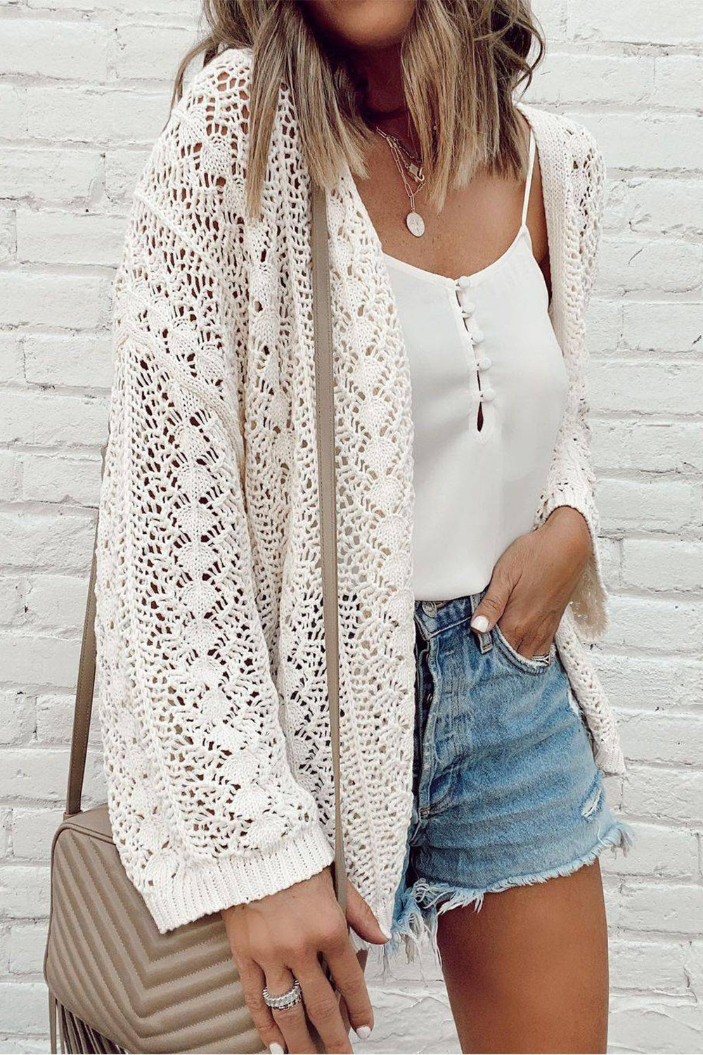 Openwork Open Front Dropped Shoulder Cardigan - RebelReine Apparel & Co.