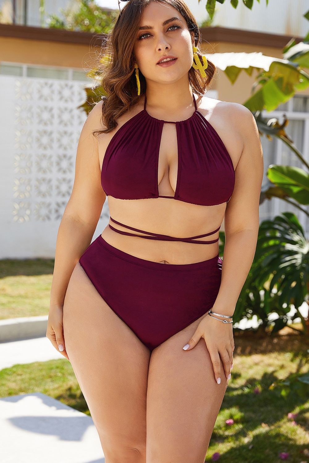 Plus Size Cutout Tied Backless Bikini Set - RebelReine Apparel & Co.