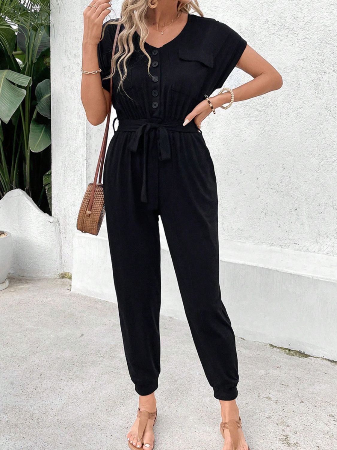 V-Neck Short Sleeve Jumpsuit - RebelReine Apparel & Co.