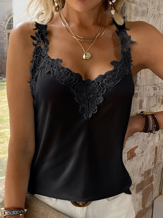 Full Size Lace Detail V-Neck Tank - RebelReine Apparel & Co.