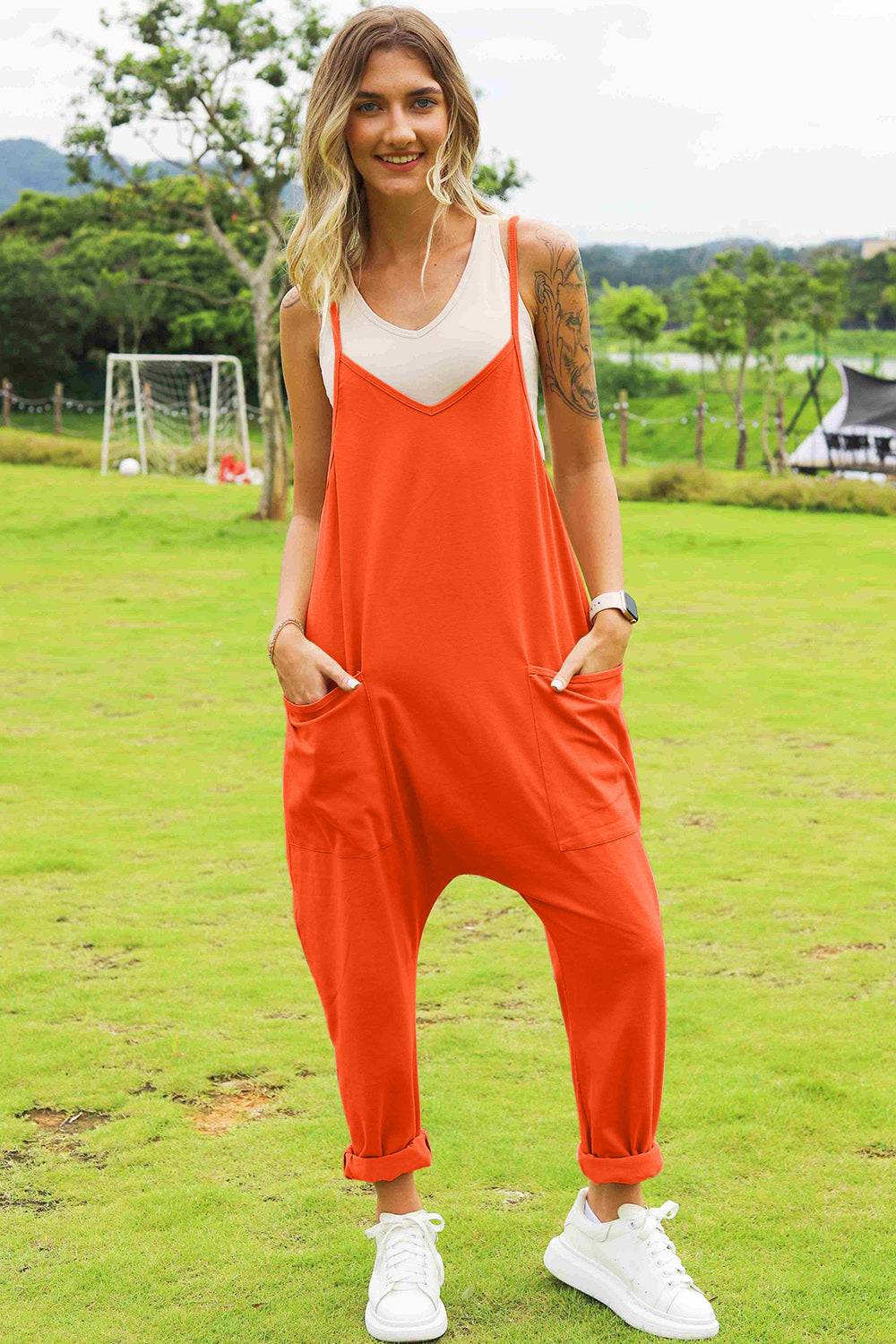 Double Take Full Size Sleeveless V-Neck Pocketed Jumpsuit - RebelReine Apparel & Co.