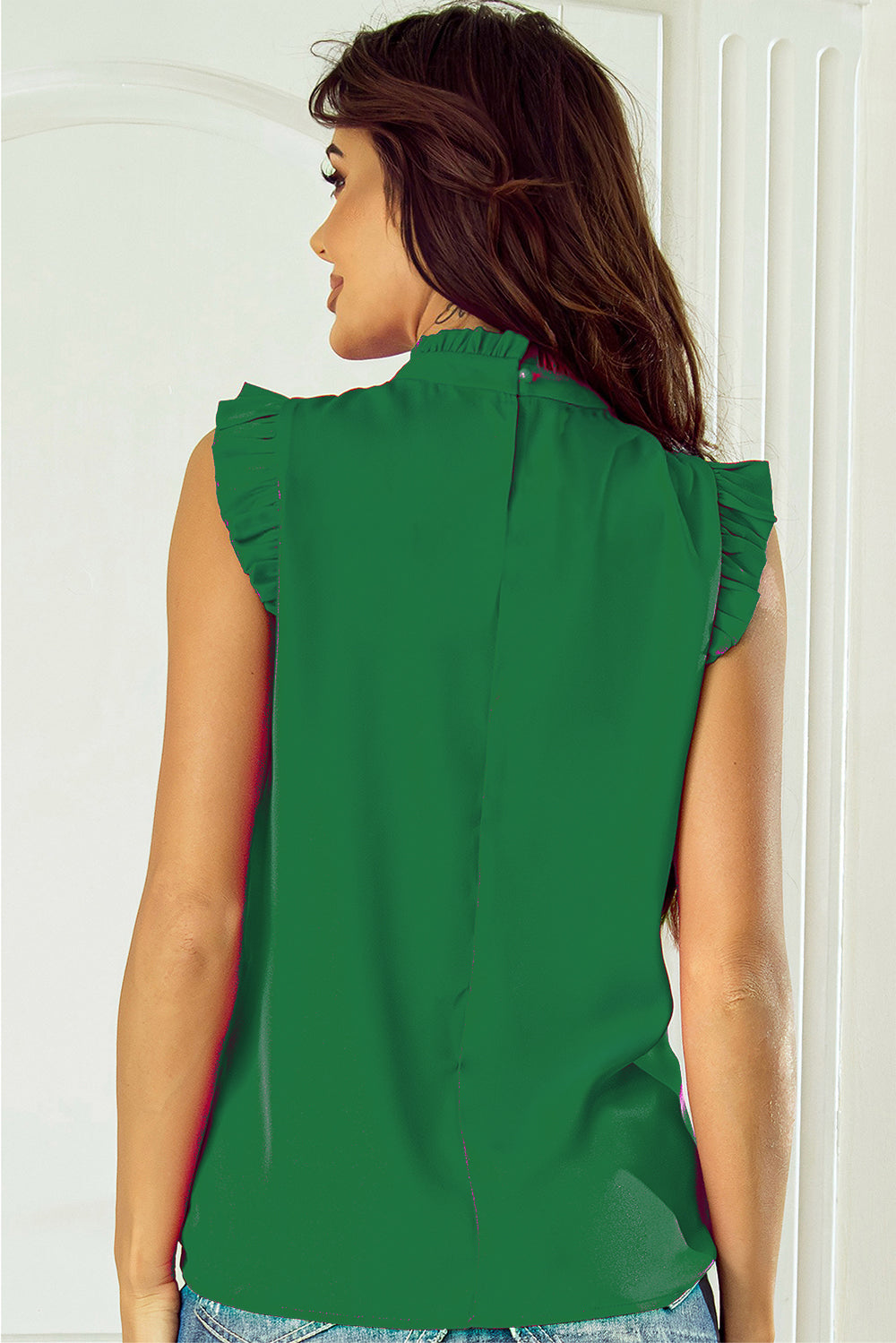 Ruffled Mock Neck Cap Sleeve Blouse - RebelReine Apparel & Co.