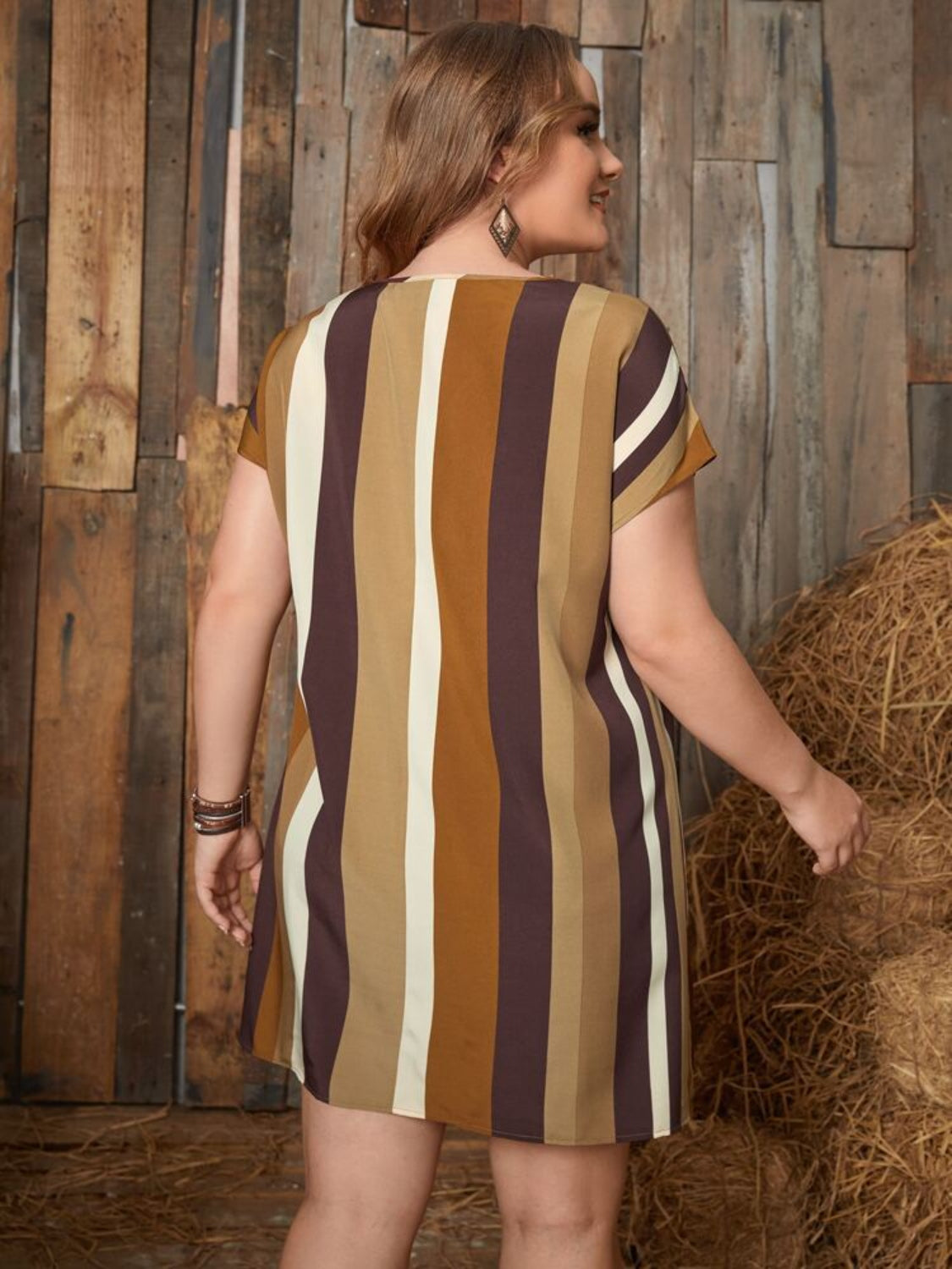 Plus Size Striped Short Sleeve Mini Dress - RebelReine Apparel & Co.