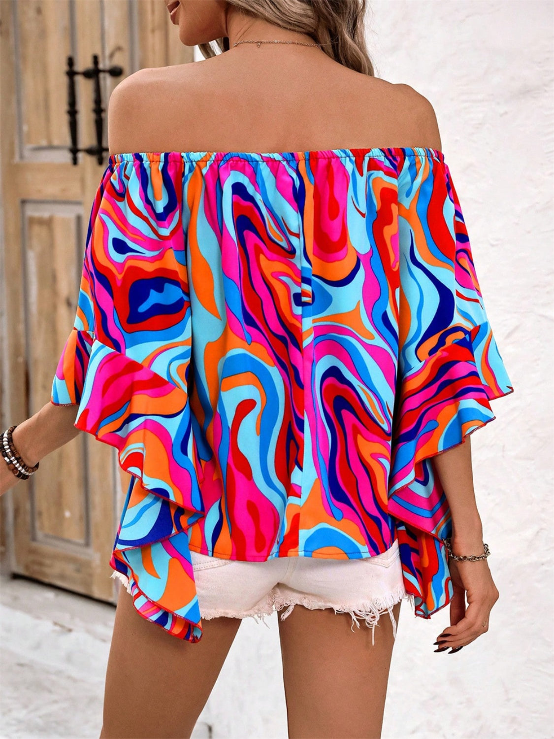 Printed Off-Shoulder Blouse - RebelReine Apparel & Co.