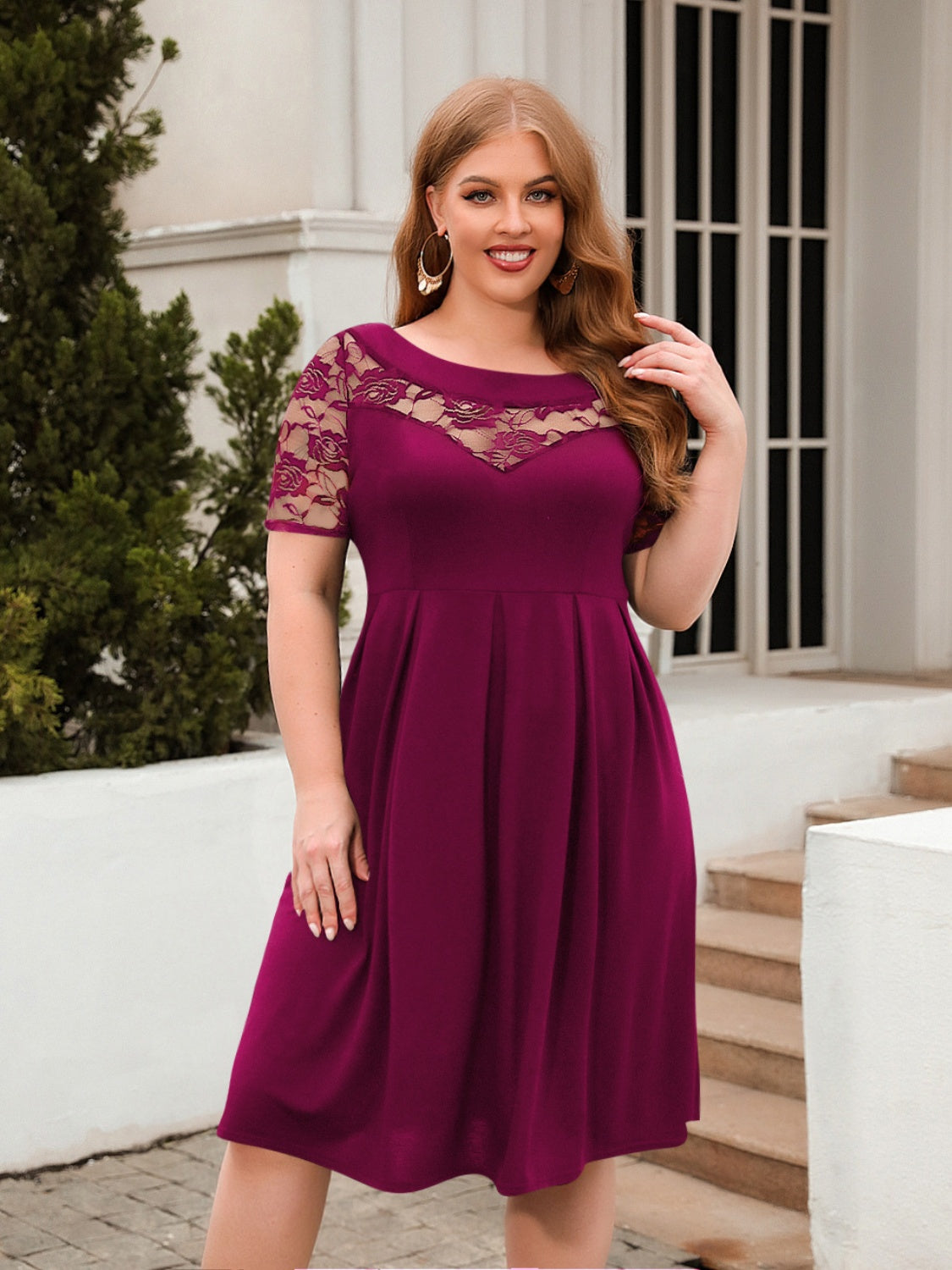 Plus Size Ruched Round Neck Short Sleeve Dress - RebelReine Apparel & Co.