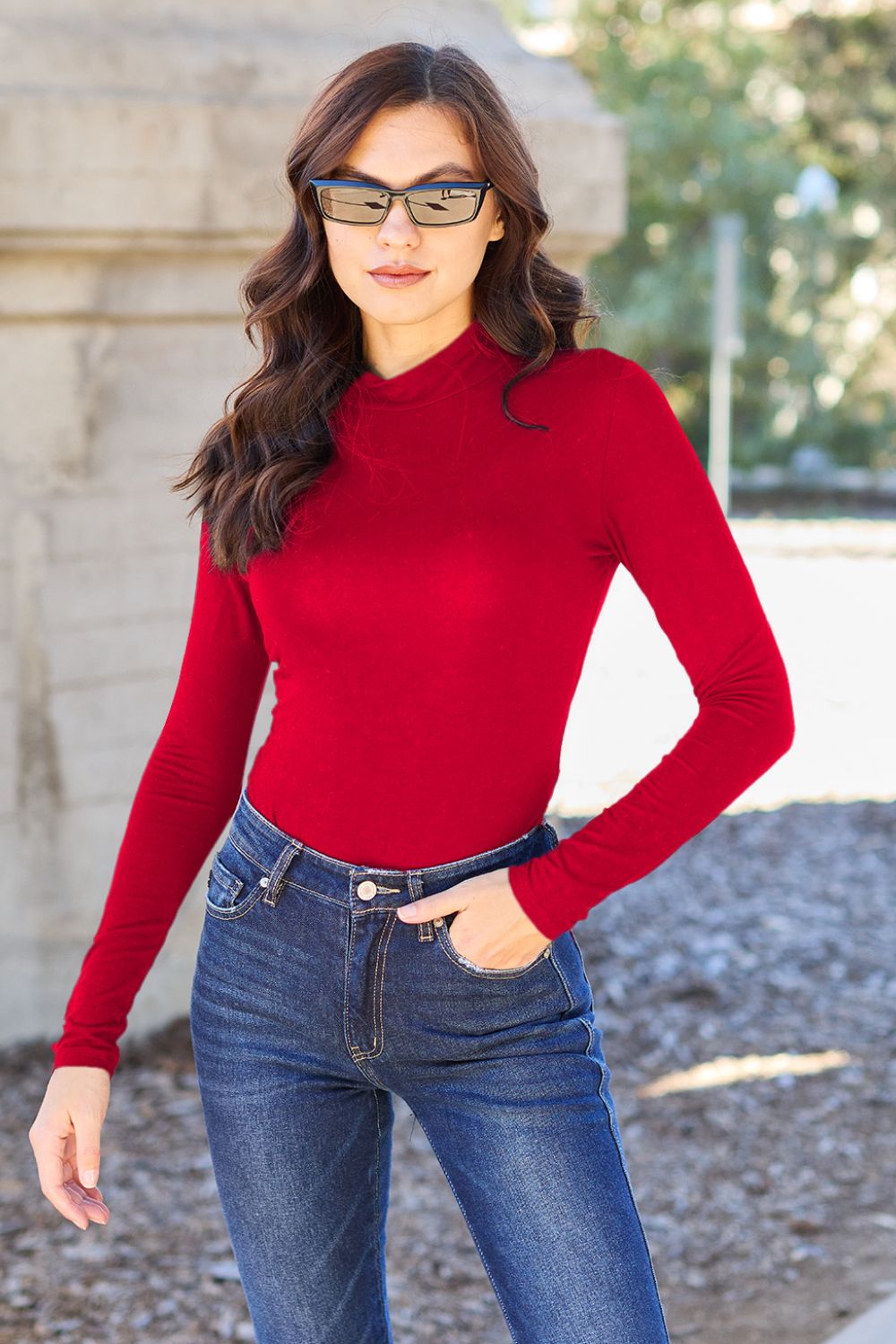 Basic Bae Full Size Mock Neck Long Sleeve Bodysuit - RebelReine Apparel & Co.