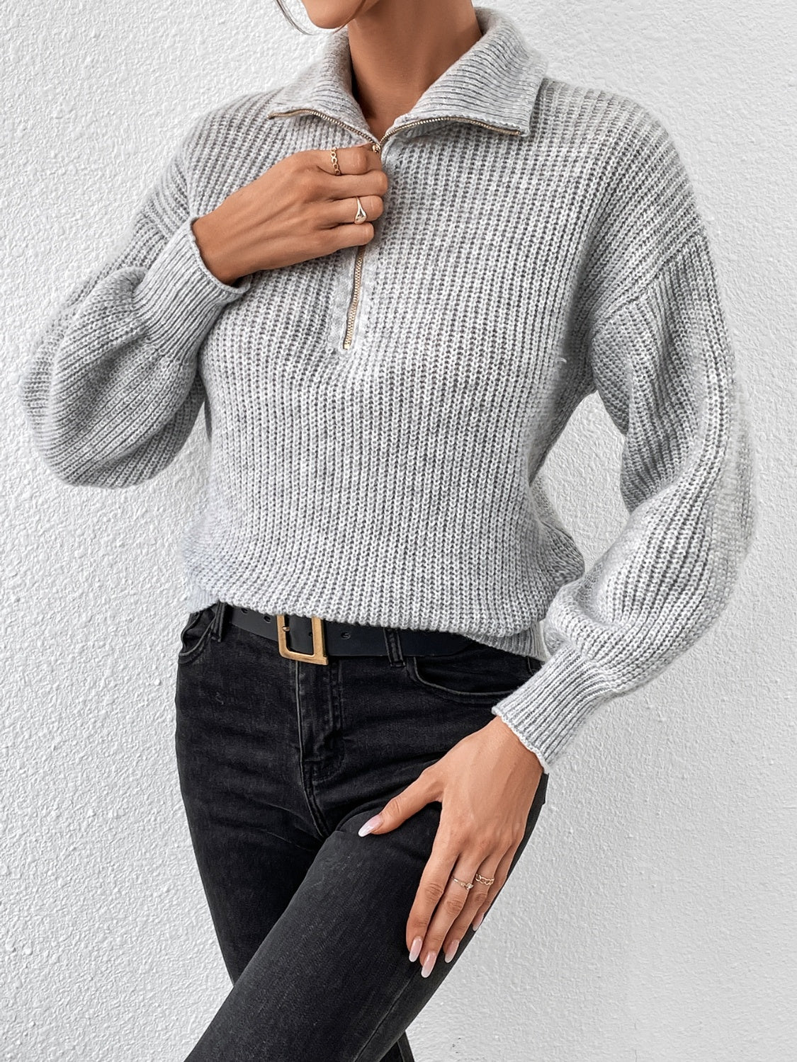 Honey Half Zip Dropped Shoulder Sweater