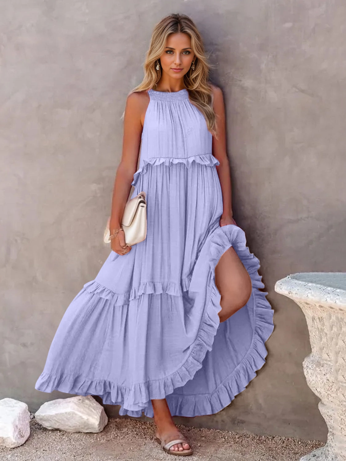 Ruffled Sleeveless Tiered Maxi Dress with Pockets - RebelReine Apparel & Co.