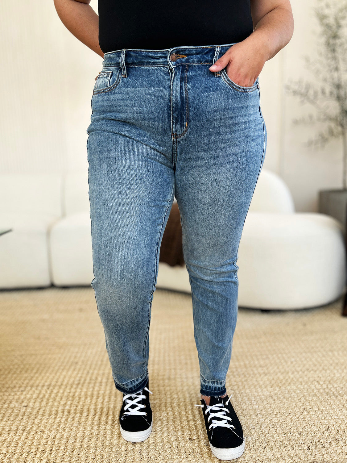 Judy Blue Full Size Mid Rise Rigid Magic Release Hem Jeans - RebelReine Apparel & Co.