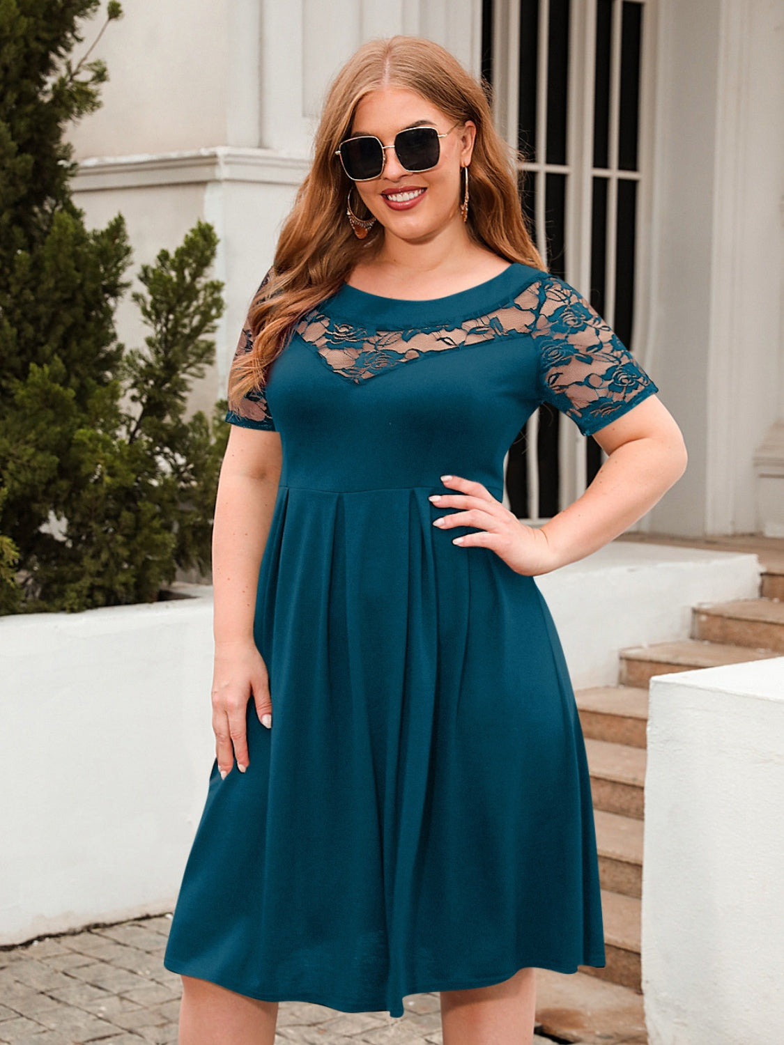 Plus Size Ruched Round Neck Short Sleeve Dress - RebelReine Apparel & Co.