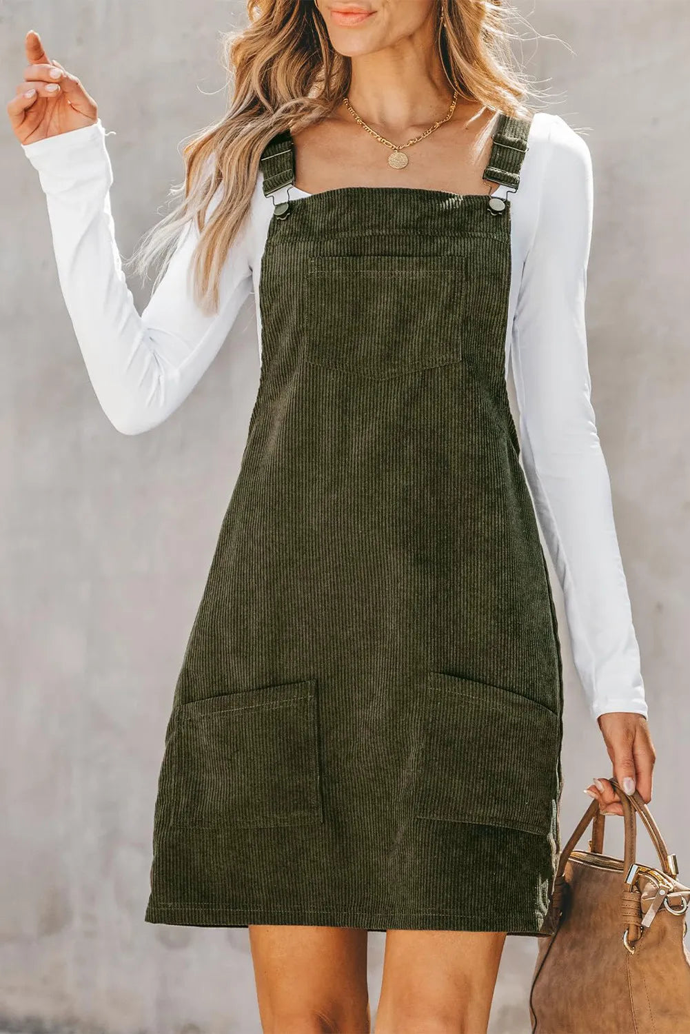 Pocketed Square Neck Wide Strap Overall Dress - RebelReine Apparel & Co.