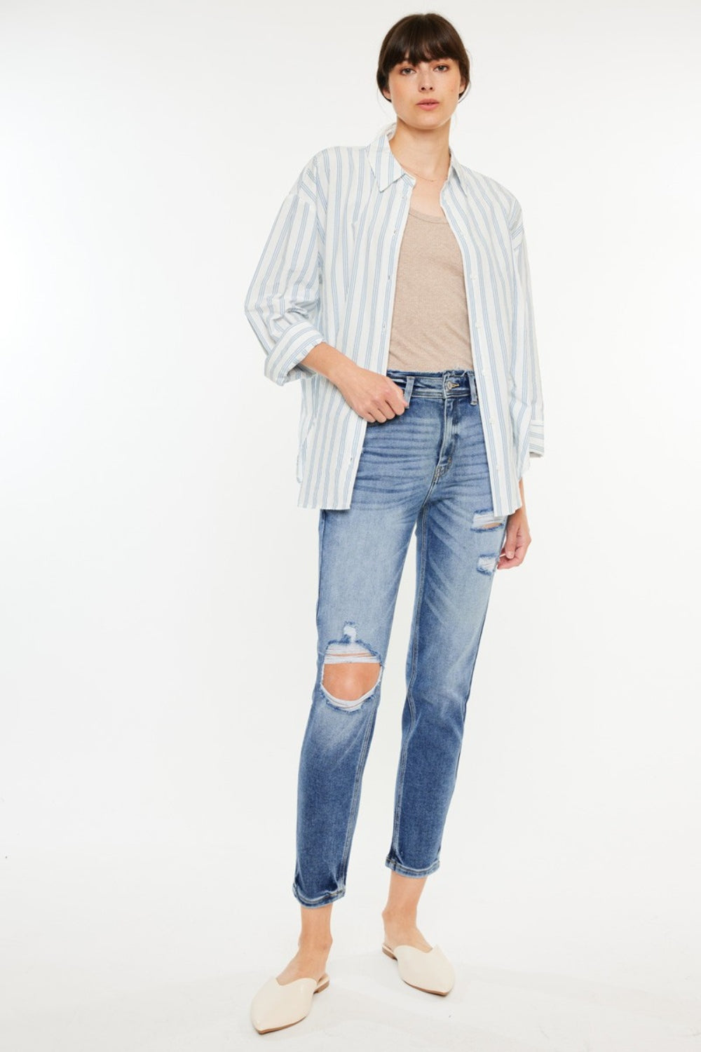 Kancan High Rise Distressed Mom Jeans - RebelReine Apparel & Co.