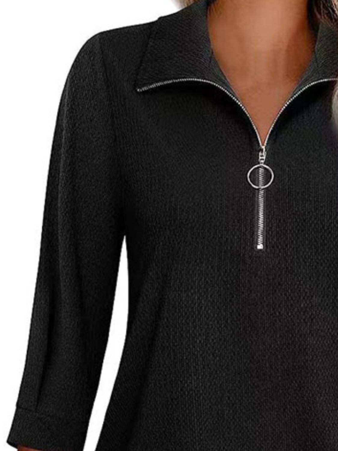 Half Zip Collared Neck Three-Quarter Sleeve T-Shirt - RebelReine Apparel & Co.