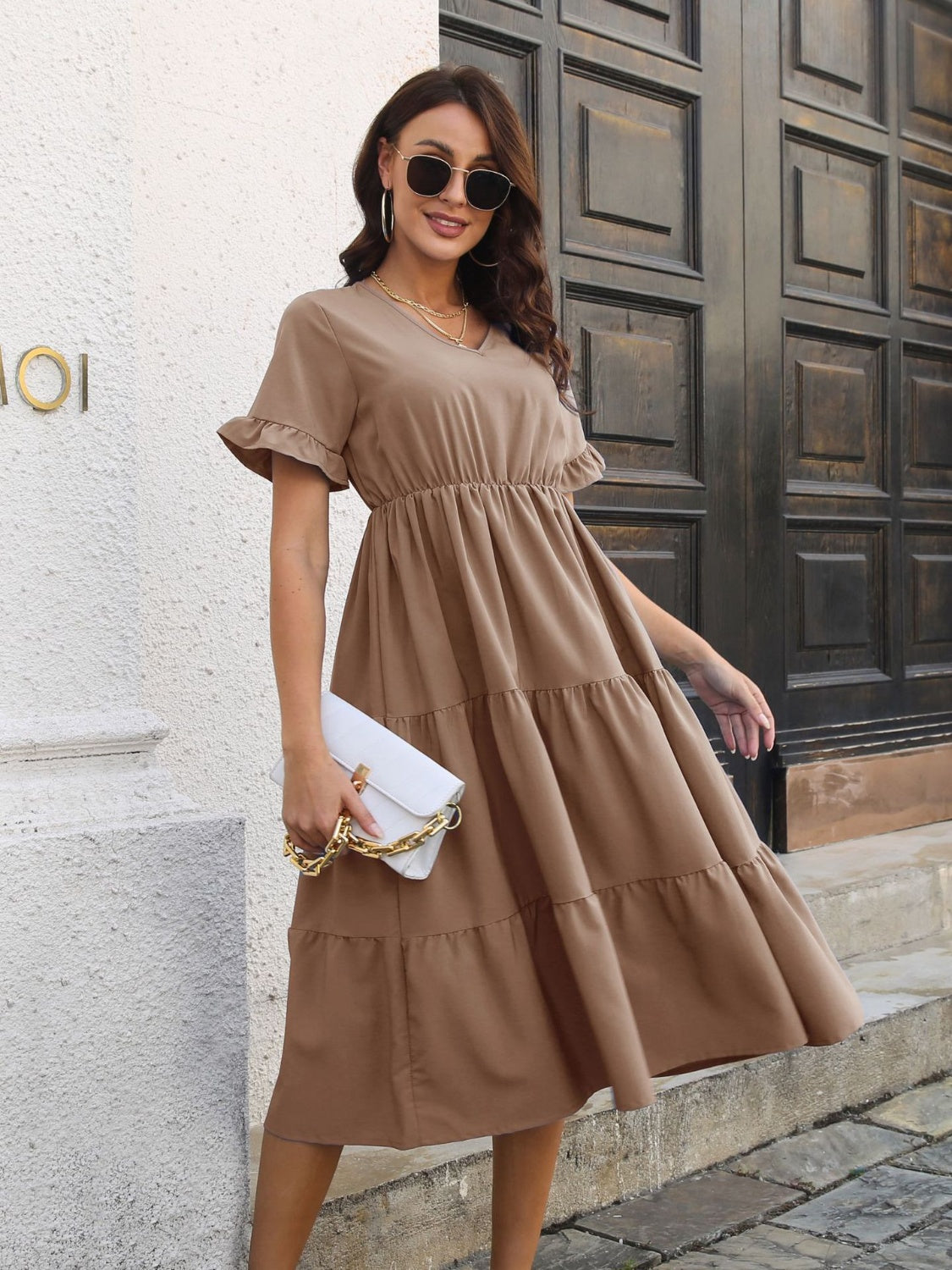 V-Neck Short Sleeve Midi Dress - RebelReine Apparel & Co.