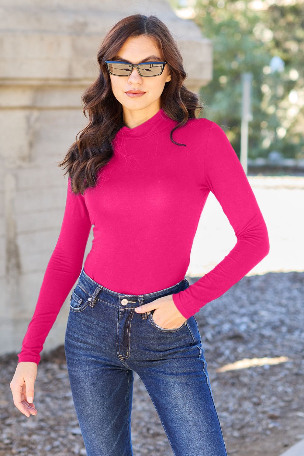 Basic Bae Full Size Mock Neck Long Sleeve Bodysuit - RebelReine Apparel & Co.