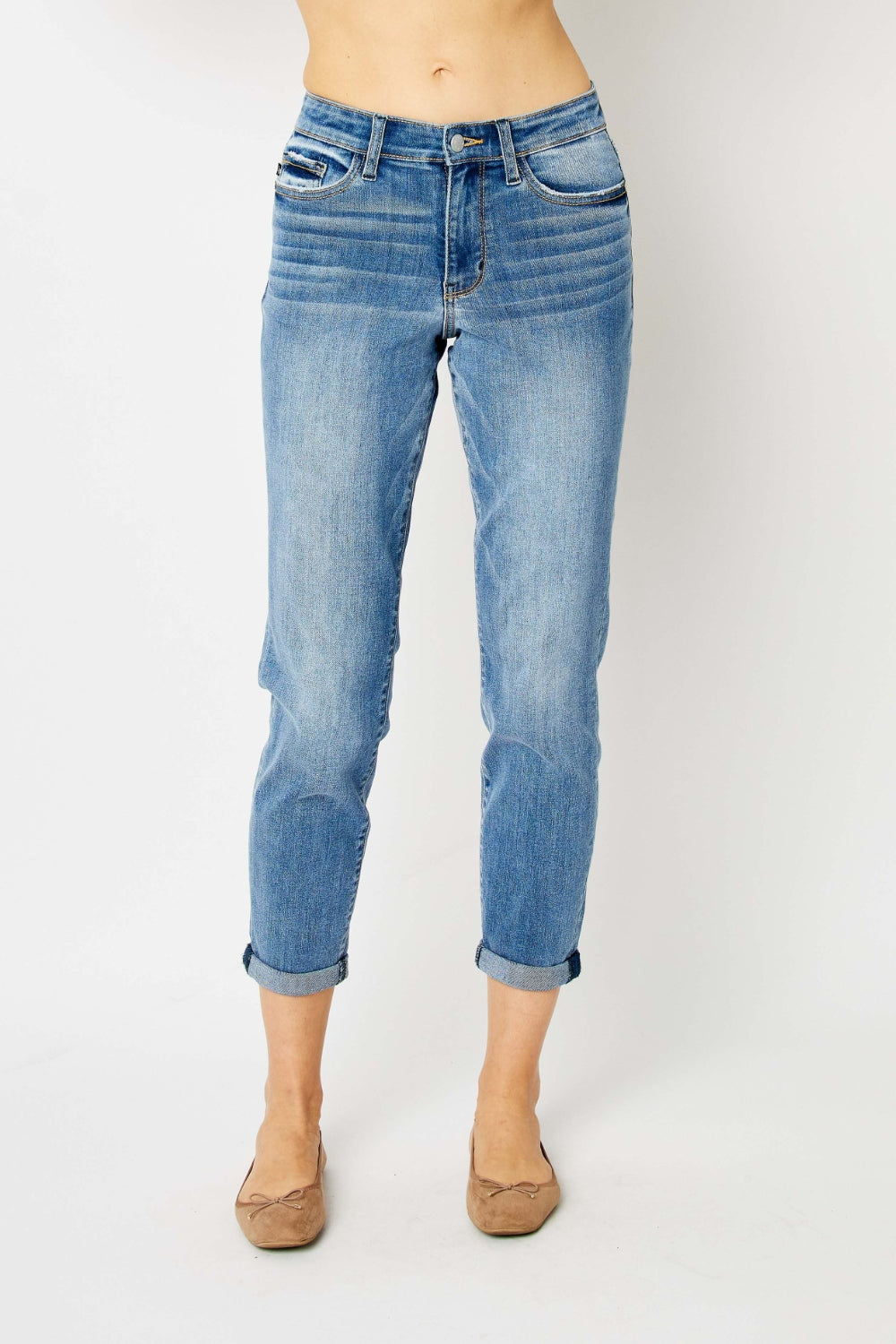 Judy Blue Full Size Cuffed Hem Low Waist Slim Jeans - RebelReine Apparel & Co.