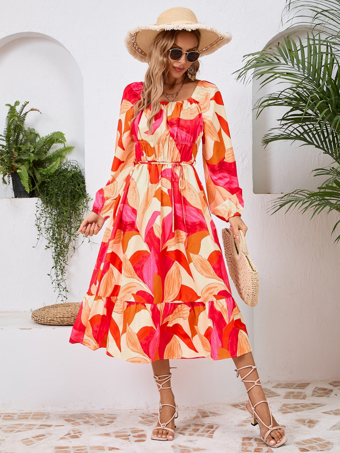 Printed Long Sleeve Midi Dress - RebelReine Apparel & Co.