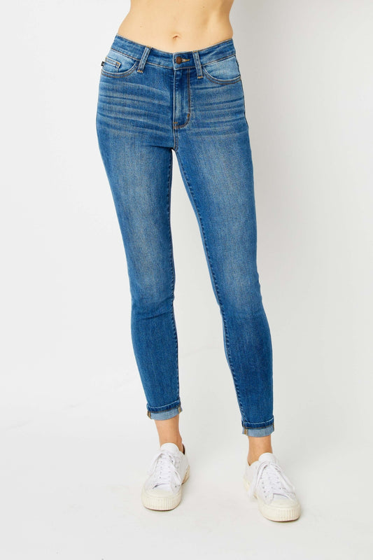 Judy Blue Full Size Cuffed Hem Low Waist Skinny Jeans - RebelReine Apparel & Co.