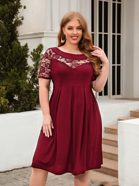 Plus Size Ruched Round Neck Short Sleeve Dress - RebelReine Apparel & Co.