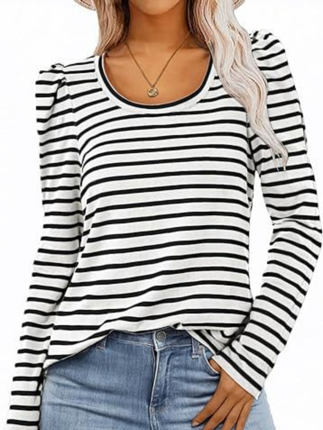 Striped Round Neck Long Sleeve T-Shirt - RebelReine Apparel & Co.