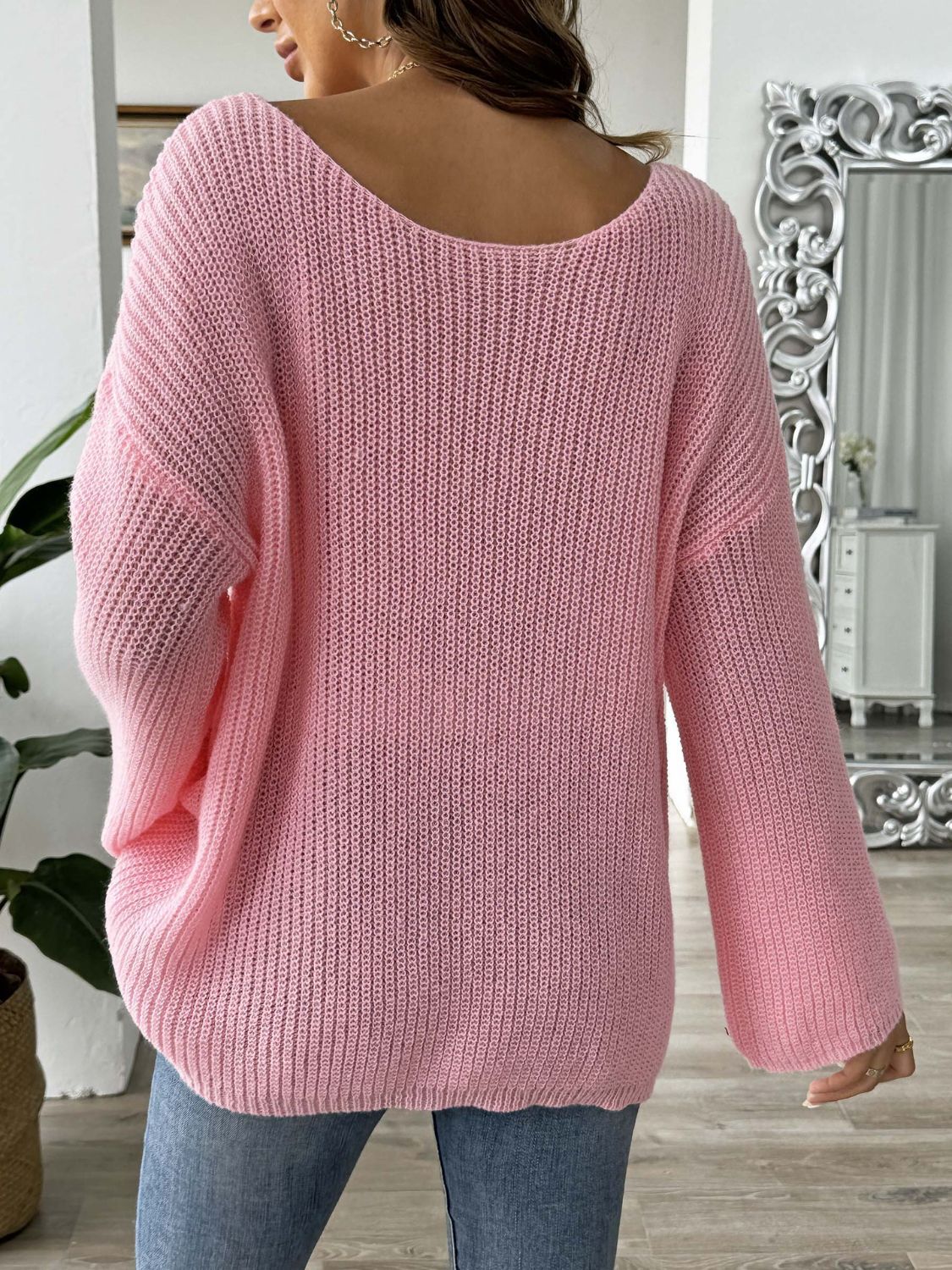 Heart Boat Neck Dropped Shoulder Sweater