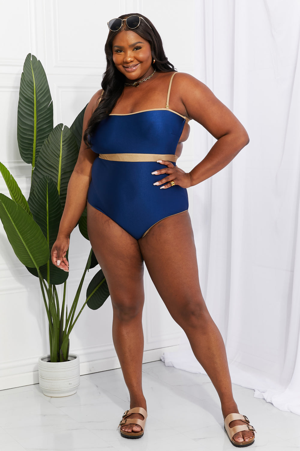 Marina West Swim Wave Break Contrast Trim One-Piece - RebelReine Apparel & Co.