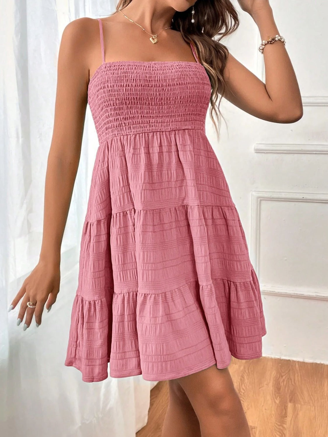 Tiered Smocked Square Neck Cami Dress - RebelReine Apparel & Co.