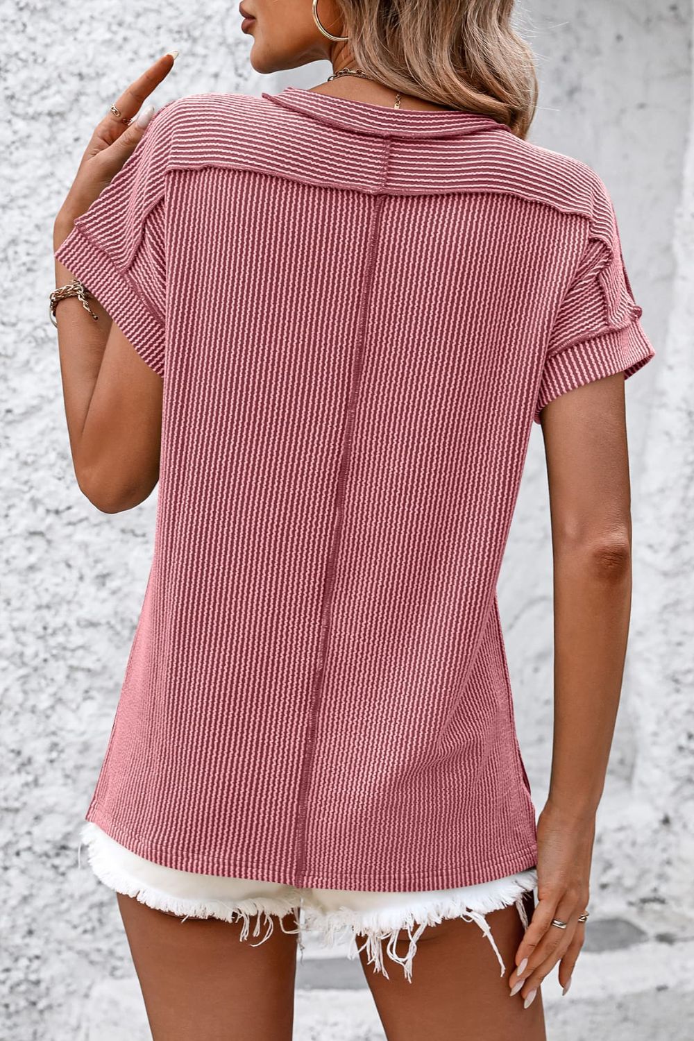 Striped Round Neck Short Sleeve T-Shirt - RebelReine Apparel & Co.