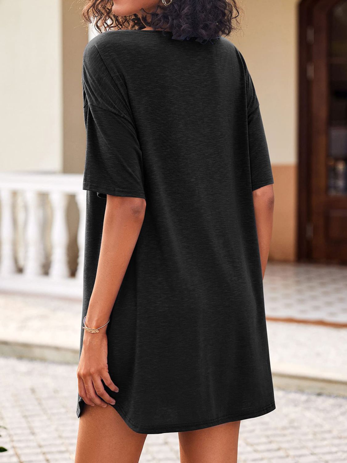 Pocketed V-Neck Short Sleeve Tee Dress - RebelReine Apparel & Co.