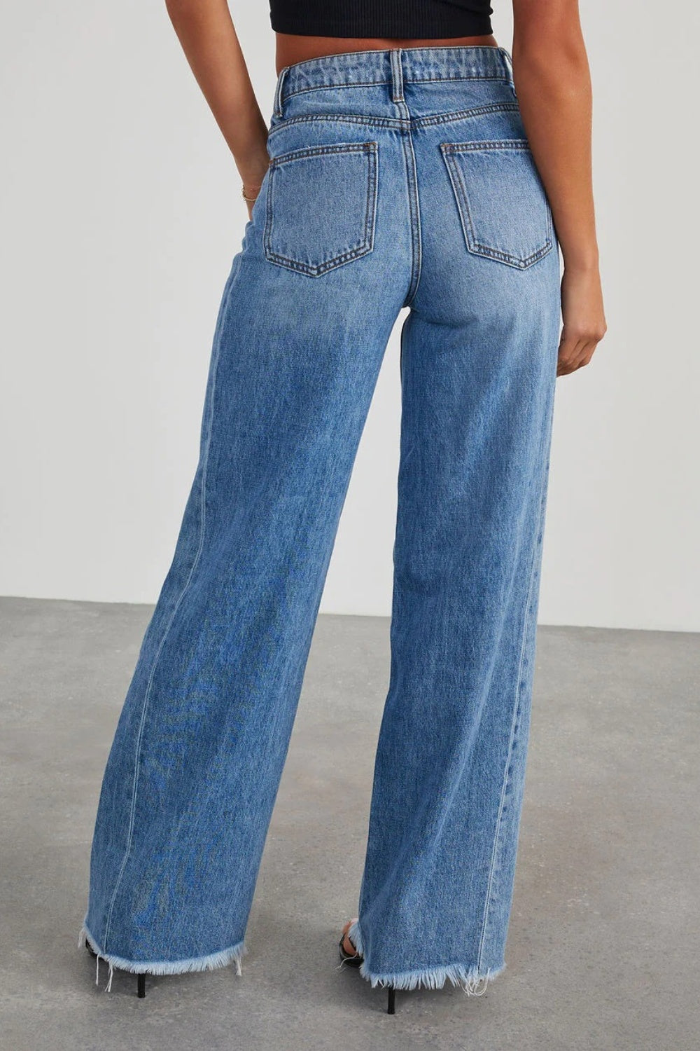 Raw Hem Wide Leg Jeans with Pockets - RebelReine Apparel & Co.