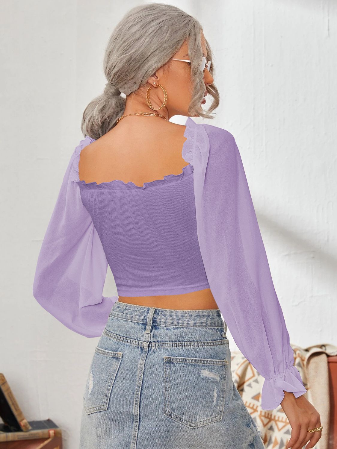 Mesh Sweetheart Neck Flounce Sleeve Top - RebelReine Apparel & Co.